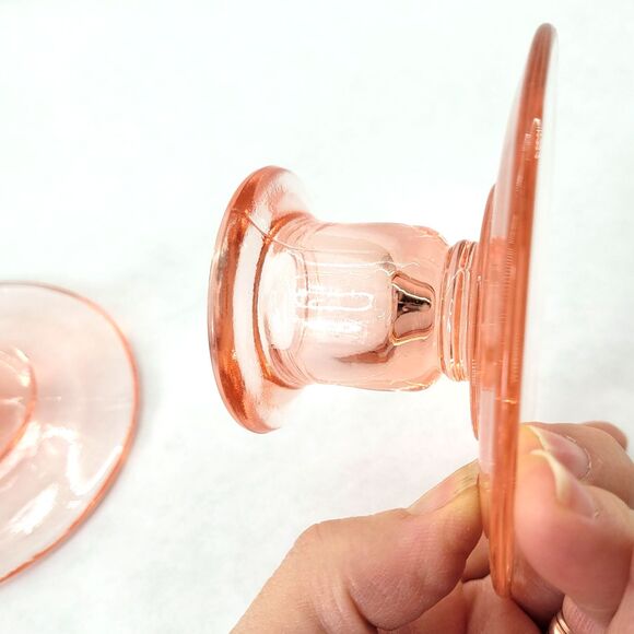 VTG PAIR PINK DEPRESSION GLASS CANDLESTICKS HOLDERS Shabby Chic Farmhouse Decor - Picture 8 of 10